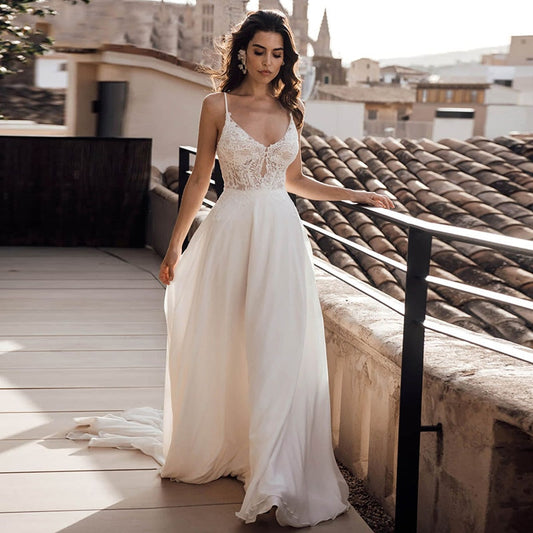 White Bridesmaid Dresses: Beach Bridal Gown Tulle Lace Appliques Wedding Dresses
