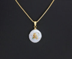 Fashion Initial Alphabet A-Z Letters Natural Freshwater Pearl Pendant Necklace