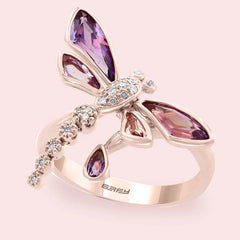Women Ladies Ring Romantic Beautiful Lovely Dragonfly Insect Rose Gold Color