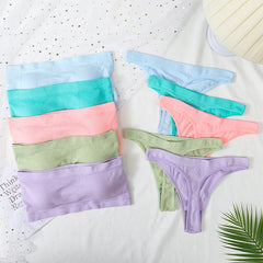 Women Bra Set Strapless Seamless Underwear Push Up Bra High Waist Thong