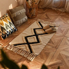 60x90cm Retro Bohemian Hand Woven Tassel Carpet for Home Living Room Window
