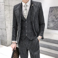 men's suit 3-Pieces Blazers+Pant Fashion Korean Slim Fit Casual men's tuxedo