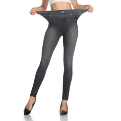 Push Up Seamless High Waist Faux Denim Leggings Women Casual Elastic Pocket Jeans