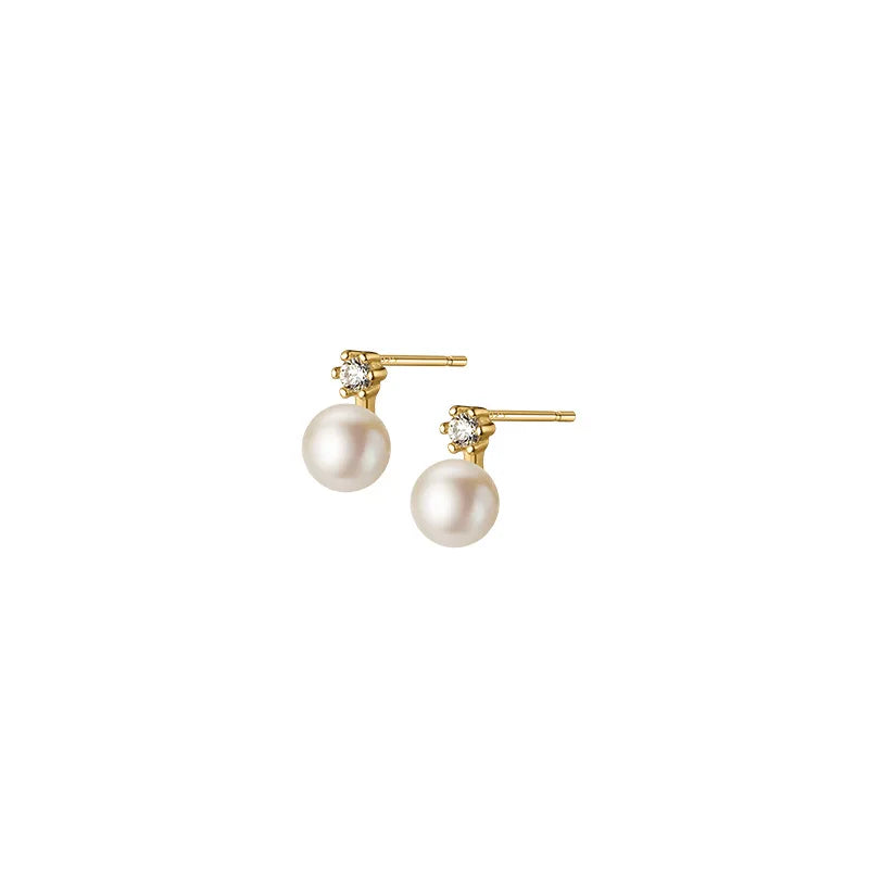 WANTME Genuine 925 Sterling Silver Geometric Zircon Pearl Mini Small Stud Earrings for Women Chic Charming Korean Jewelry 2021