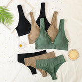 Seamless Underwear Set Women Sport Lingerie Set Wireless Deep V Bra