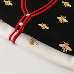 Fashion Designer Bee Embroidery Cardigan Long Sleeve Single Breasted