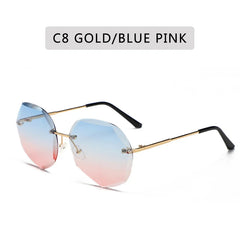 Sunglasses Women Ocean Water Cut Trimmed Lens Metal Temples Sun Glasses