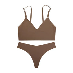 Seamless Bra Briefs Set Bustier Crop Tops Breathable Sexy Ice Silk Seamless