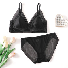 Bra Set 100%Real Silk and Lace Wire Free Comfort Bras and Panties