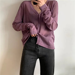 Cardigan Shirt Women Tops Korean Long Sleeve Cardigan Summer Tops V Neck