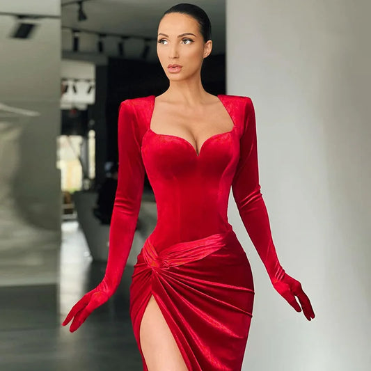 Formal attire Dresses: Long Dress Evening Party Gown Outfits Women Gloves Sleeve