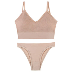 Bra Set Women Underwear Set Bralette Female Lingerie Ribbed Tops