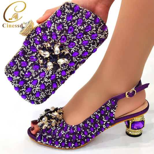 Matching Shoes and Bags: Ladies Italian Shoes and Bag Set Decorated