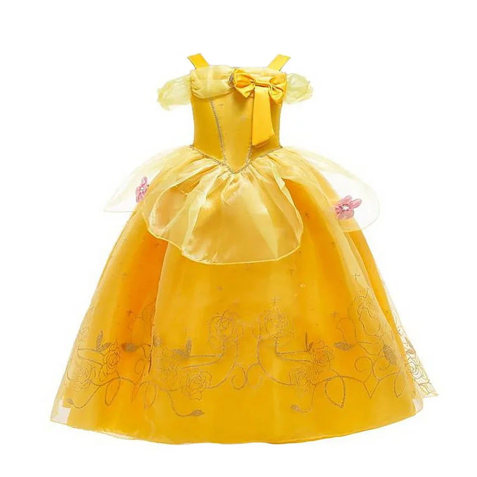 Kids Princess Dresses Girls Belle Party Costume Children Christmas Birthday Flower