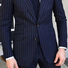 2 Piece Pinstripe Men's Suit Slim Fit for Formal Wedding Tuxedo Notched