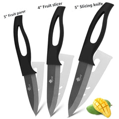 Ceramic Knife Set 3" 4" 5" inch Black Blade Plastic Handle with Cover for Cooking