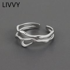 Silver Color Irregular Hollow Double Line Geometric Ring Female Simple Unique Design