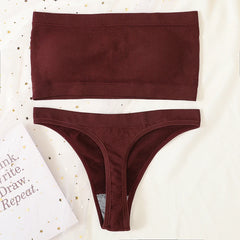 Women Bra Set Strapless Seamless Underwear Push Up Bra High Waist Thong