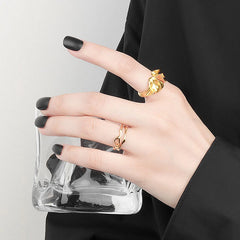 Silver Color Irregular Hollow Double Line Geometric Ring Female Simple Unique Design