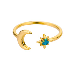 Zircon Moon Star Rings For Women Stainless Steel Glowing Moon Star Adjustable Finger