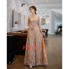 Homecoming Dresses: Evening Dress Banquet Elegant Gold Half Sleeved Party Prom Gown