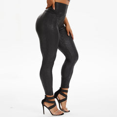 PU Leather Pants Women Elastic High Waist Hip Push Up Black Female Leggings