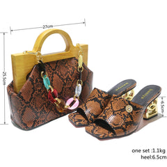 Matching Shoes and Bags: Women Shoe and Bag Set Decorated green Shoes and Bag