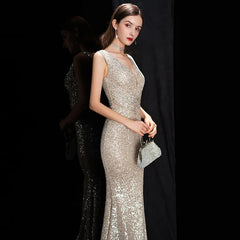 Evening Dresses: V Neck Sequin Evening Dress Long Women Mermaid Formal Dress
