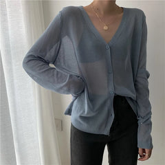 Cardigan Shirt Women Tops Korean Long Sleeve Cardigan Summer Tops V Neck