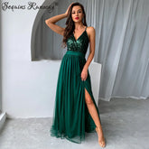 Evening wear Dresses: Backless slip Sequin corset maxi dress women mesh