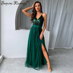 Evening wear Dresses: Backless slip Sequin corset maxi dress women mesh