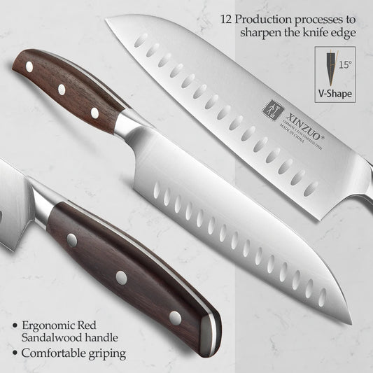 Stainless Steel 7'' Santoku Knife Din 1.4116 Slicing Chef Kitchen