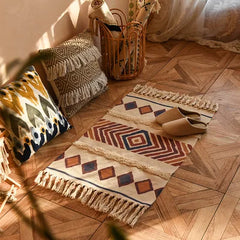 60x90cm Retro Bohemian Hand Woven Tassel Carpet for Home Living Room Window