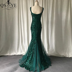 Evening wear Dresses: Green Sequined Long Mermaid Prom Dress