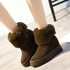 Women's Snow Boots Genuine Leather Hidden Heel Ladies Boot Winter Plush Woman