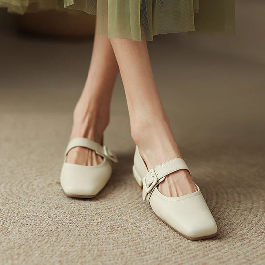 Square Toe Concise Women Pumps Summer Genuine Leather