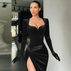 Formal attire Dresses: Long Dress Evening Party Gown Outfits Women Gloves Sleeve