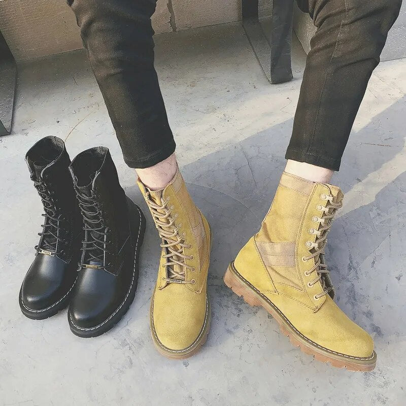 Men British Fashion Style Lace Up Combat Tactical Ankle Round Toe Work Safety Shoes