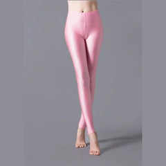 Women Shiny Pants Leggings Solid Color Fluorescent Spandex