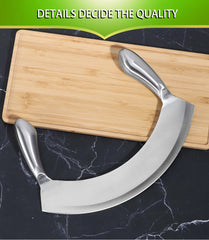 8.5 Inch Stainless Steel Mezzaluna Knife Pizza Cutter Fruit Vegetable Salad Chopper