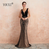 Homecoming Dresses: Backless Black and Champagne Long Prom Formal Gown