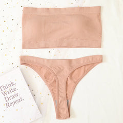 Women Bra Set Strapless Seamless Underwear Push Up Bra High Waist Thong