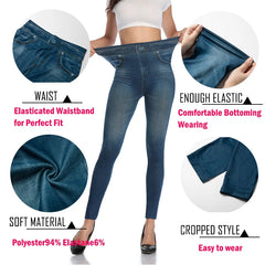 Push Up Seamless High Waist Faux Denim Leggings Women Casual Elastic Pocket Jeans
