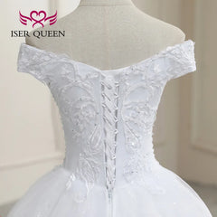 White Bridesmaid Dresses: Short Sleeves Off the shoulder Ball Gown Wedding Dress