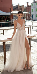 White Bridesmaid Dresses: Wedding Dresses Boho Side Split Spaghetti Illusion Boho