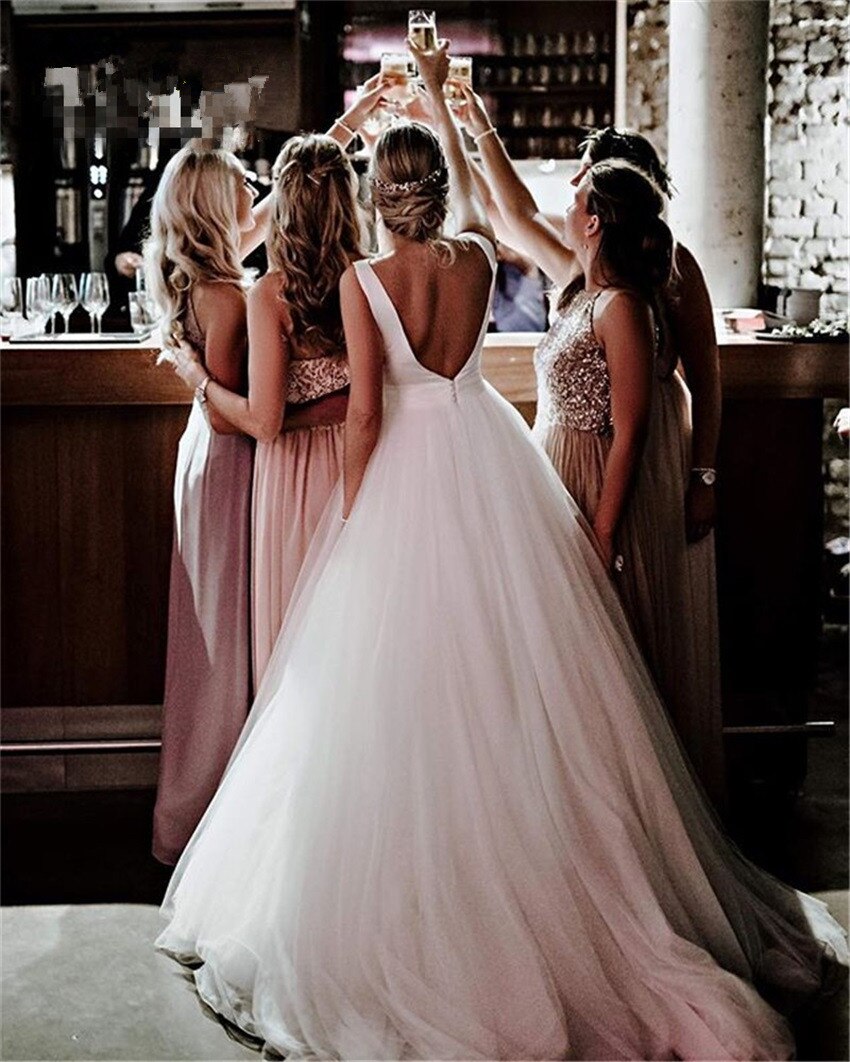 White Bridesmaid Dresses: Wedding Dress Bow-knot Design A Line Backless Sleeveless