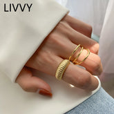 Gold Color three layers Rings For Women Vintage Strips Engagement Rings