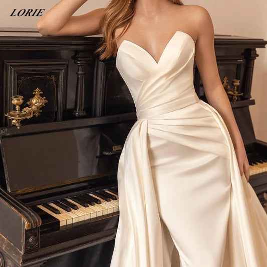 White Bridesmaid Dresses: Satin Off Shoulder Wedding Dresses With Detachable