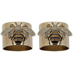 Exquisite Luxury Gold Colors Carved Bee Rings for Women Trendy Metal Inlaid White