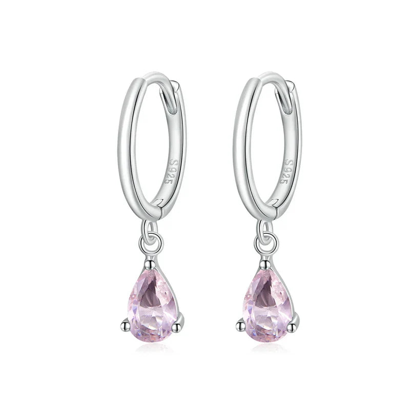 BAMOER Silver ISHWAR Green Water Drop Earrings 925 Sterling Silver 4 Colors Drop Shape Earring for Women Statement Jewelry